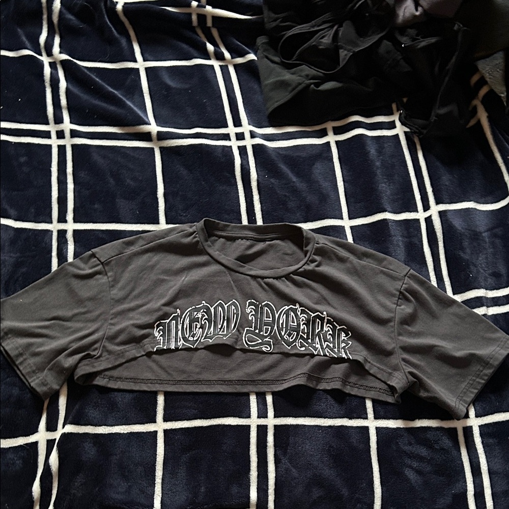 Crop Graphic Tee with Gothic Script